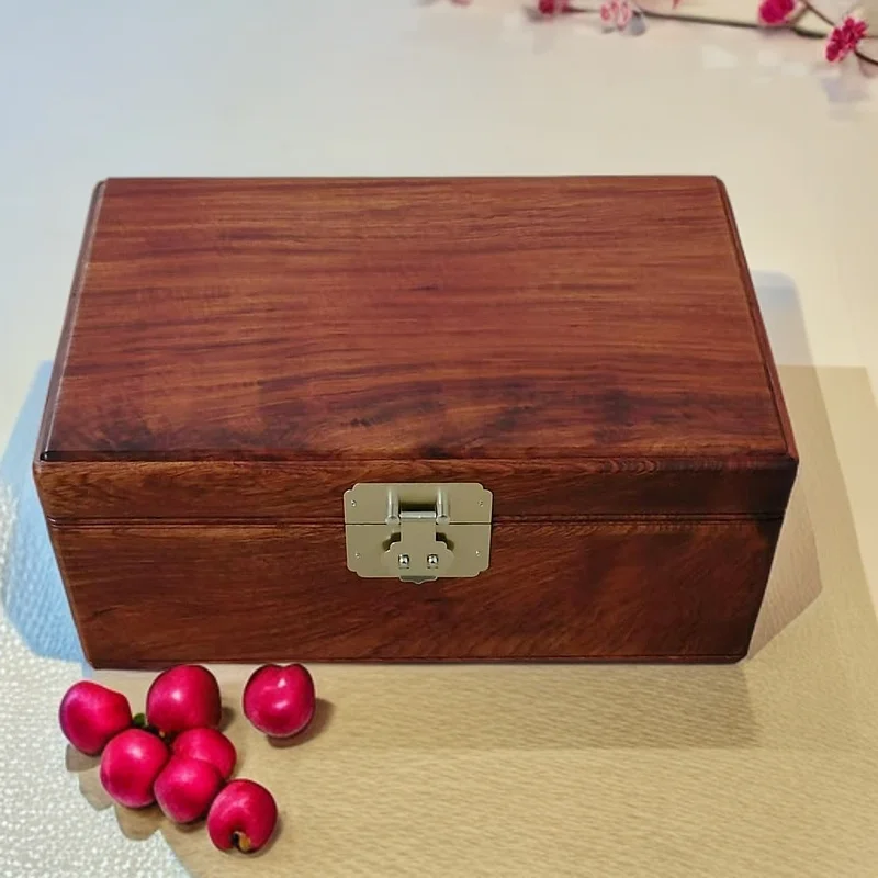 Caja de Joyería de Madera con Cerradura, Tamaño Grande, Diseño Floral de Myanmar, Superficie Lisa, Organizador de Almacenamiento, Estilo Chino, Accesorio Decorativo para el Hogar