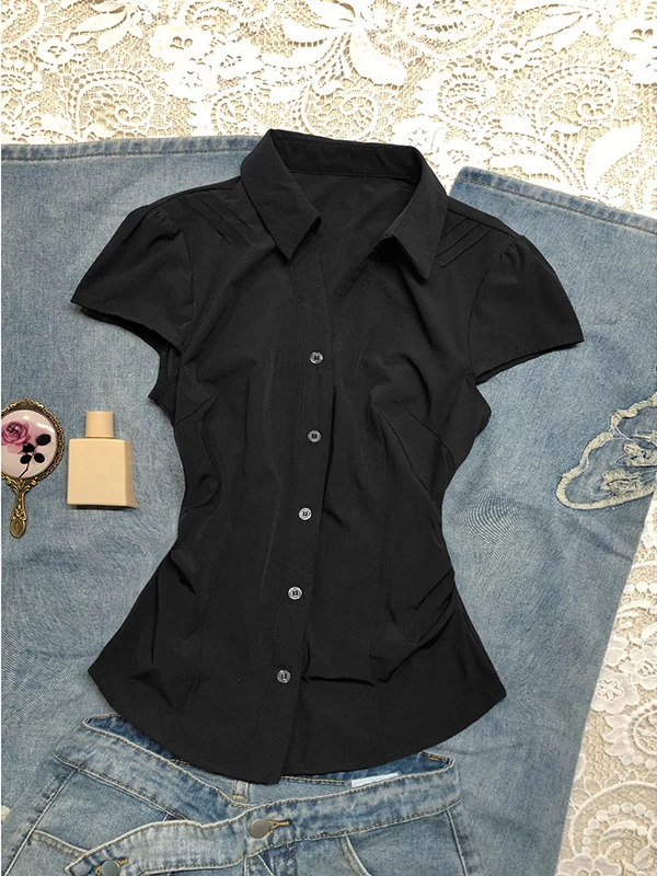 

Original Bla Slim Fit ort Sve irt for Women Vintage Sle Cotton Blend Casual Wearable Summer Top Byao Girl