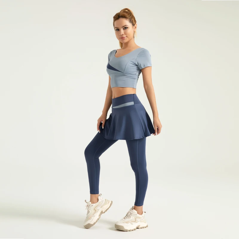 Women Yoga Tennis Skirts High Waist Fake Two Pieces Sports Leggings Fitness Gym Quick-Dry Skirt Athletic Running Yoga Pants