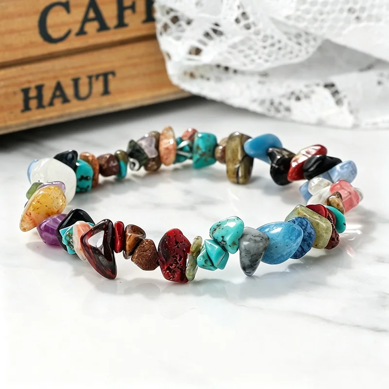 Natural Stone Amethysts Tiger Eye Beads Bracelet For Women Men Irregular  Chip Gravel Beads Bangle Girls Reiki Heal Jewelry Gift