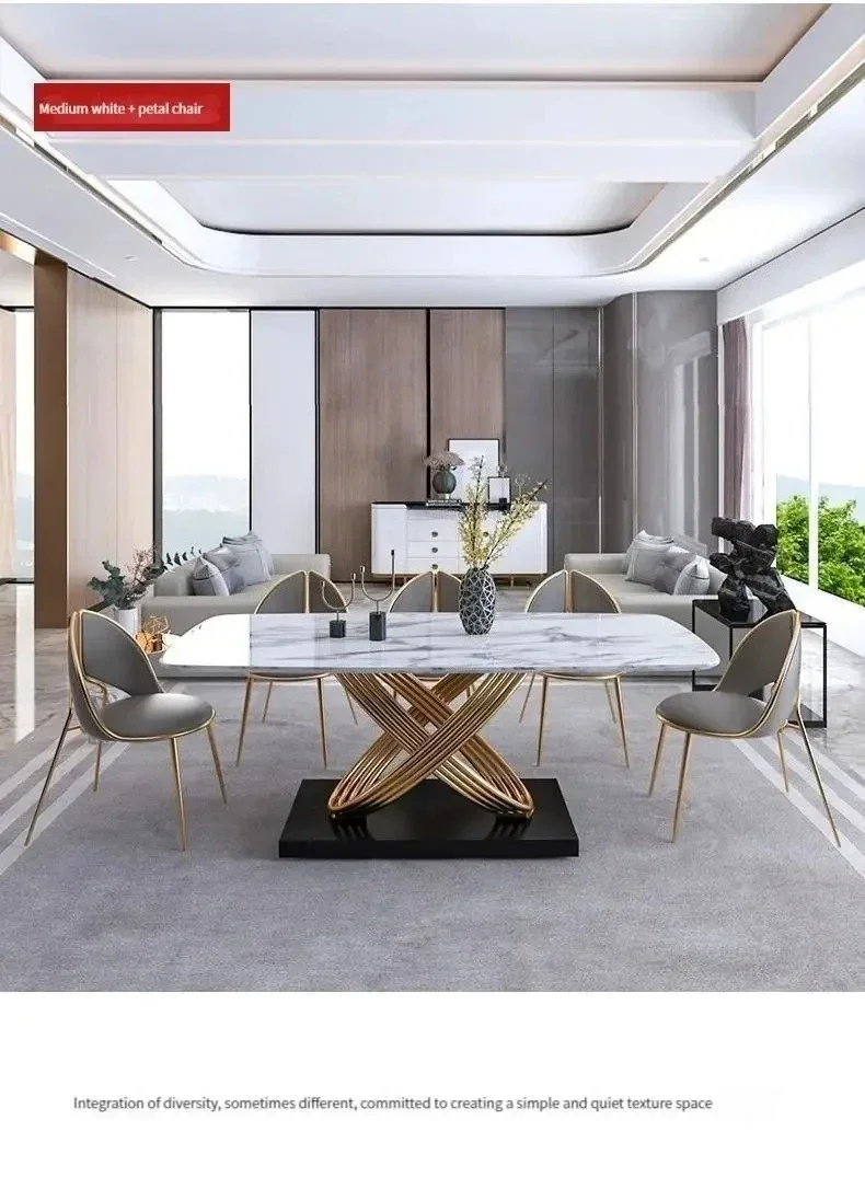d178 Modern Dining Table With Stainless Steel Finish Black White Desk Top For Six People Home Rectangle Luxury Marble Kitchen Ta