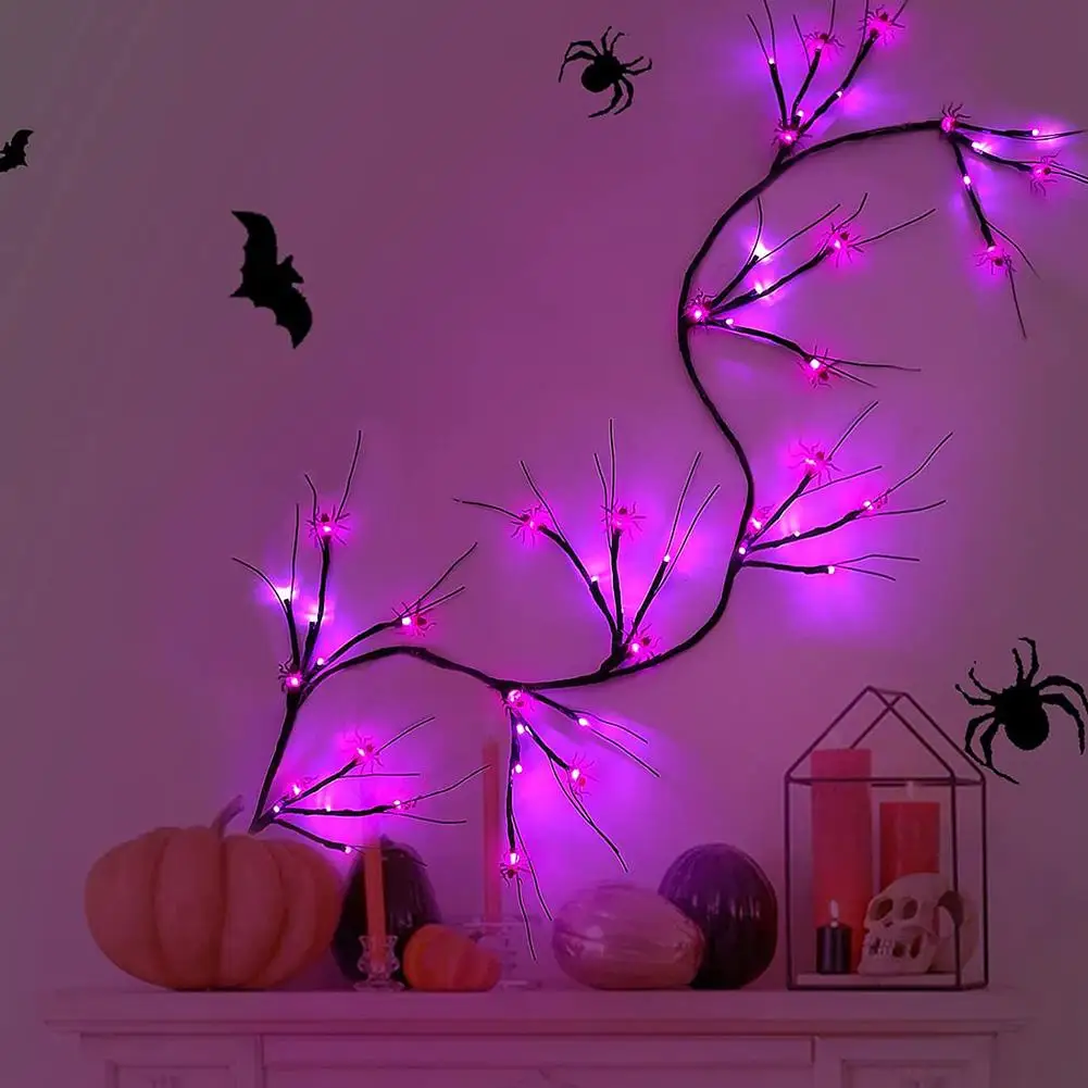 New Halloween LED Simulation Tree Lamp Decoration Rattan Lamp Spider Bat Branch Lamp Ghost Festival Atmosphere Decoration Lamp