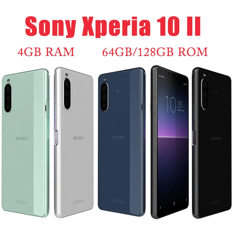 Sony Xperia 10 II 4G LTE Mobile Phone 6.0'' OLED 4GB RAM+64/128GB ROM GPS Snapdragon 665 Octa-Core Android Original SmartPhone