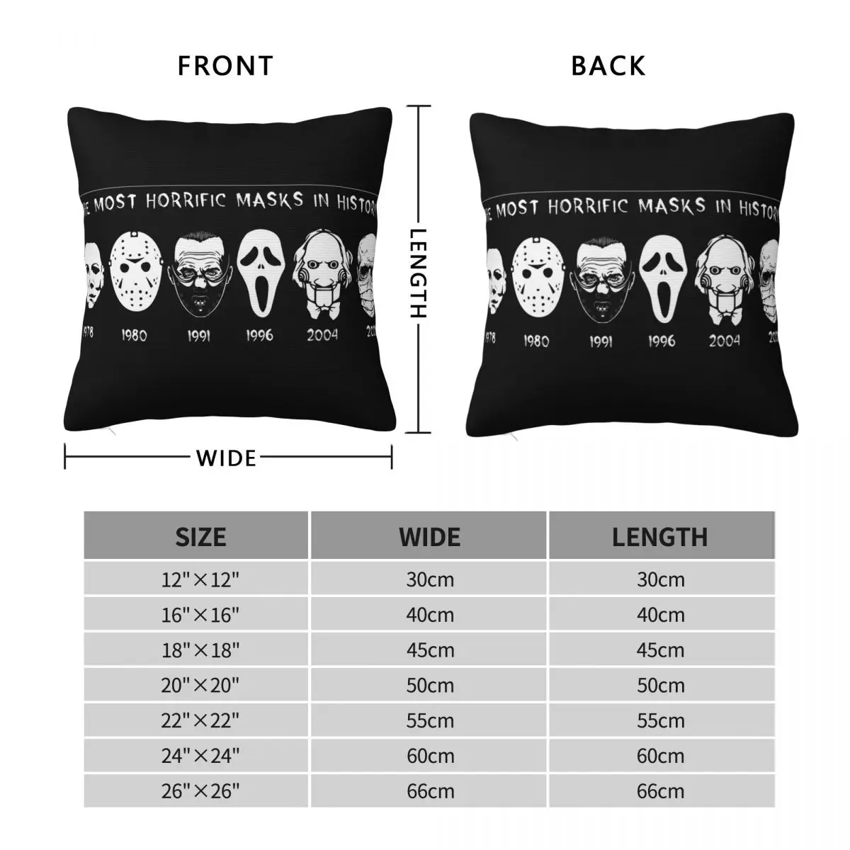 Horror Masks Square Pillowcase Pillow Cover Polyester Cushion Zip Decorative Comfort Throw Pillow for Home Car