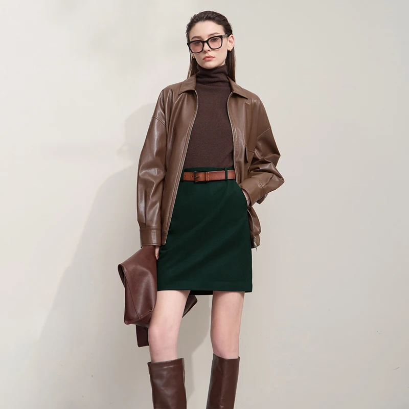AMII Mini Skirt 2026 Winter New Commuter Elegant Versatile Women's Skirts Solid Color Minimalism Straight Short Skirt 12523131