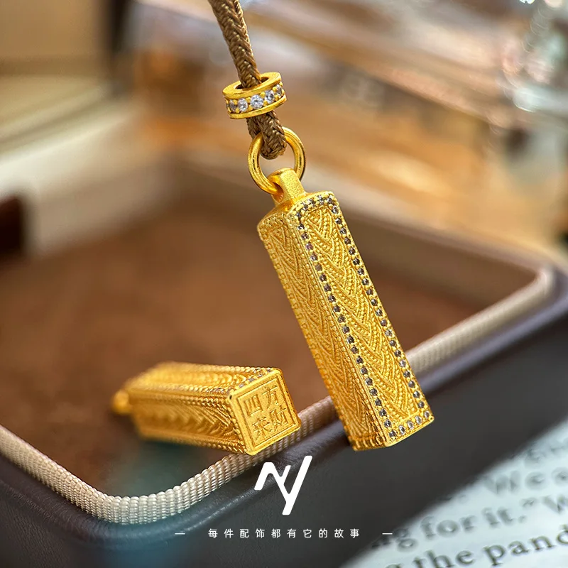 9999 Gold Ancient Style Pendant for Women - Four Directions Bringing Wealth Pendant String Necklace Gift Set for Sale