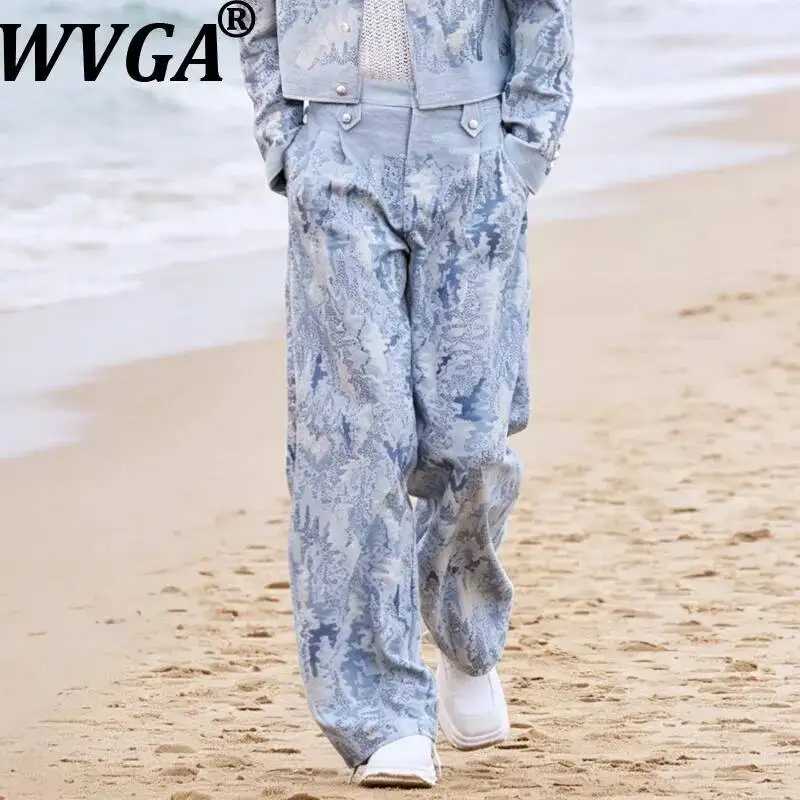 WVGA Spring Autumn New Men Heavy Industry Vintage Marine Embroidery Washed Denim Pants Original Niche Casual Trousers Ins W25857