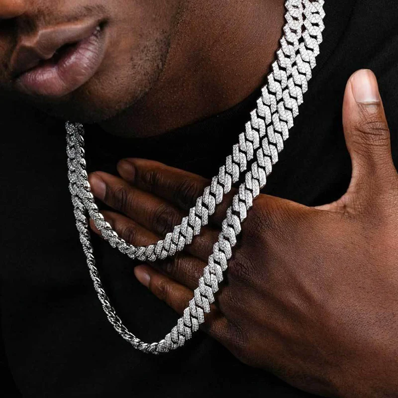 10/12/14/15/20mm wide Hip Hop 5A+ CZ Stone Bling Ice Out Rhombus Cuban Link Chain Necklace for Men Rapper Jewelry Drop Shipping