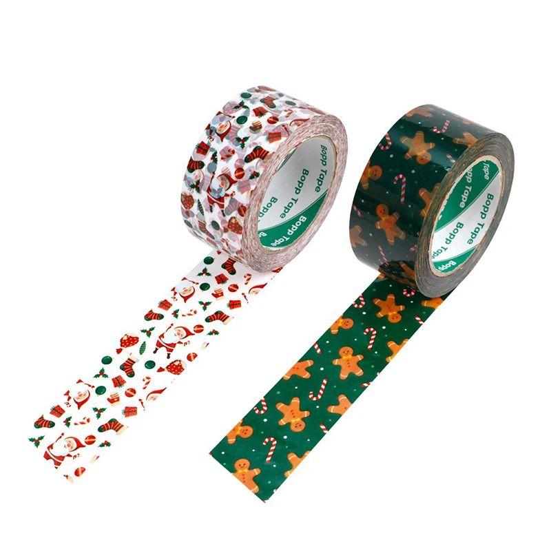 Shipping Box Tape Christmas Gift Packaging Tape Gingerbread Print Adhesive Tapes Logistics Supplies 4.9cm x 100Yard