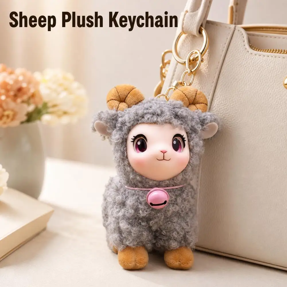 Adorable Lamb Plush Toy with bell Soft Vinyl Plush Stuffed Animal Cuddly Sheep Birthday Gift Room Accent Random Accessory color