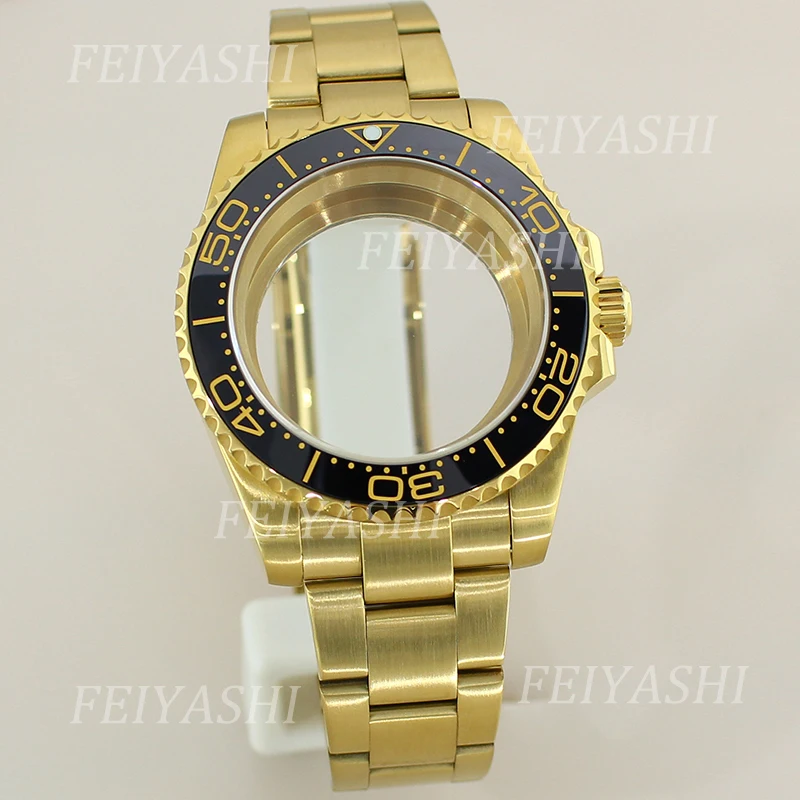 

Gold 40mm Men Watch Case Sapphire Glass 120clicks Bezel For Seiko NH35 NH34 NH36 NH38 Miyota 8215 ETA 2824 Movement 28.5mm Dial