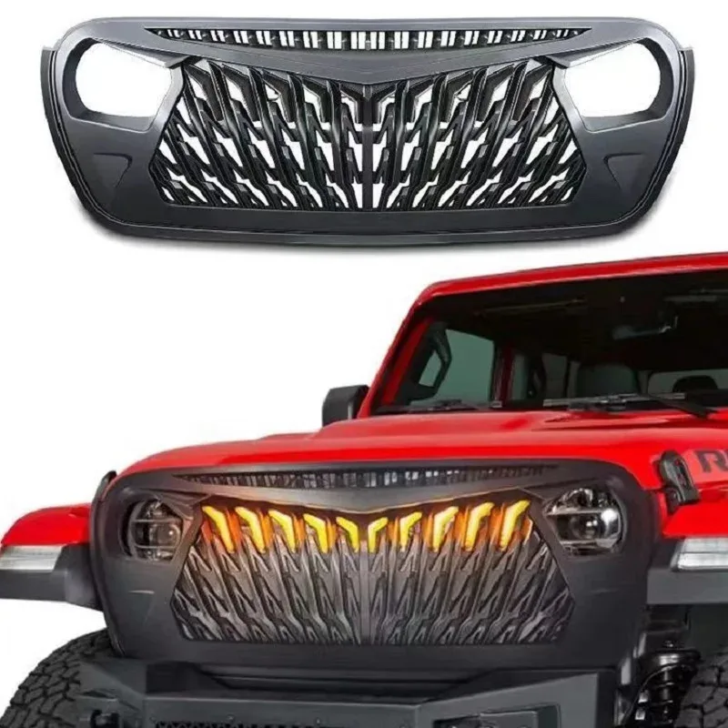 

Front Grille Grilles Offroad Car Racing Grill Cover Overlay Mesh Insert Guard With LED Lights JK 07+ J396