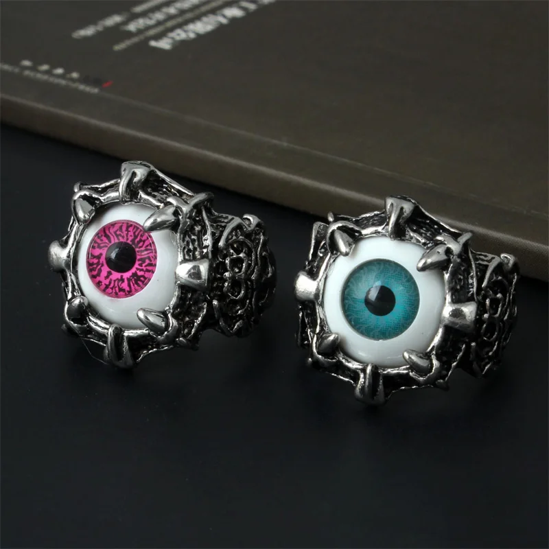 Retro Evil Spirit Skull Eye Ring anello da uomo prepotente Punk devil\'s Eye anello in lega anello di Halloween gioielli di moda di personalità