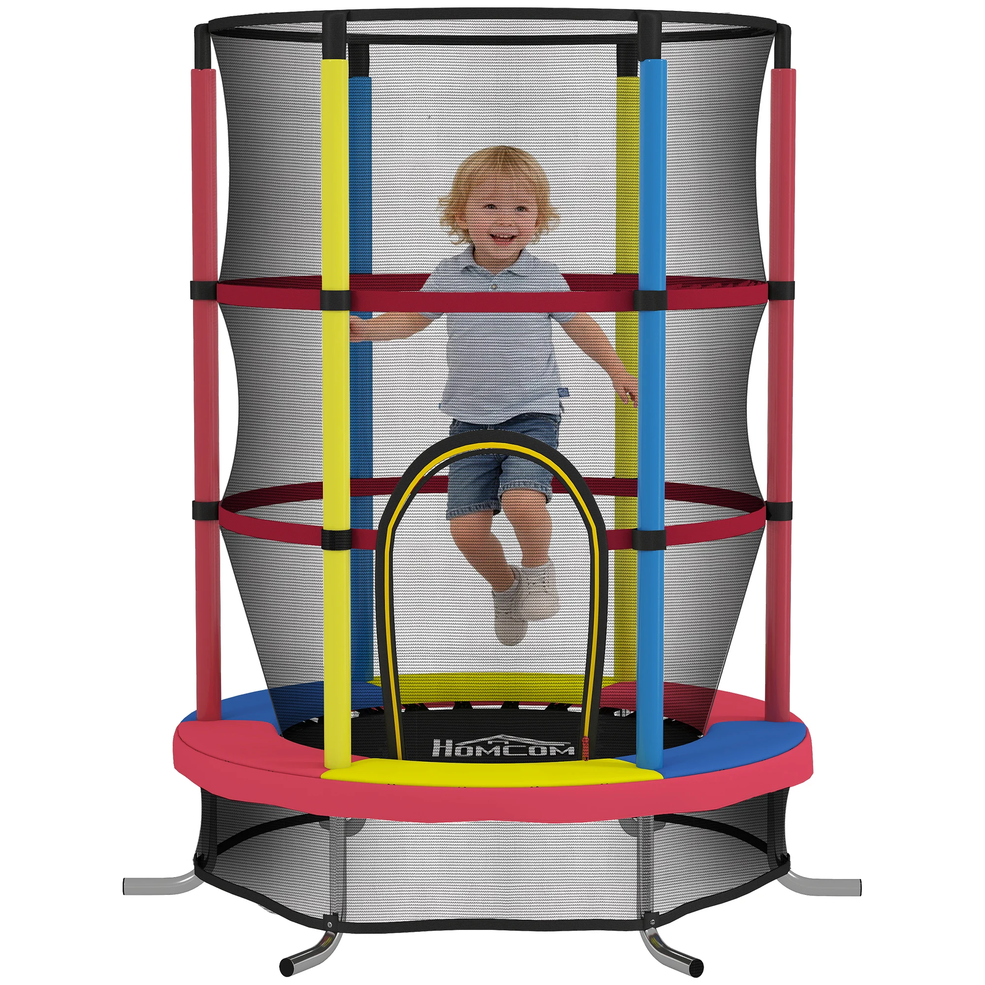 HOMCOM Cama Elástica Infantil Ø160 cm Trampolín para Niños de 3-6 Años con Red de Seguridad Patas en Forma de L Multicolor