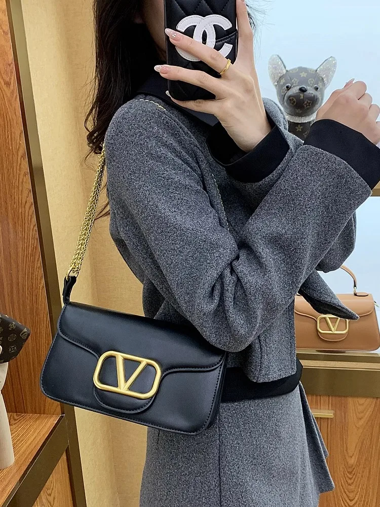 

Leather Chain Small Square Bag French Sle Handbag Commuter Crossbody oulder Bag Women's Bag Hardn Medium
