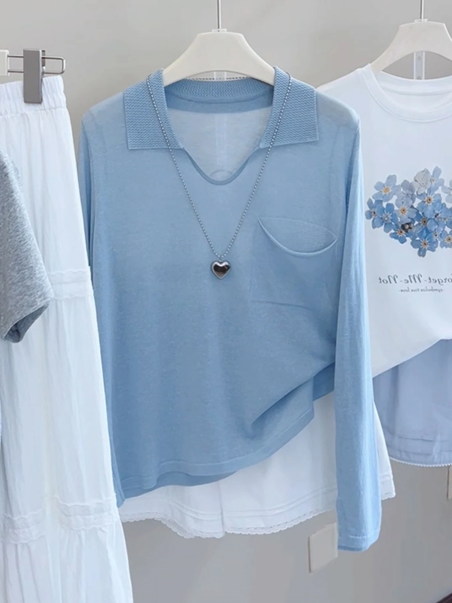 

Faionable Long Sve трикотажный однотонный дышащий летний топ для похудения Sli корейский Sle для поездок на работу и ветер женский...