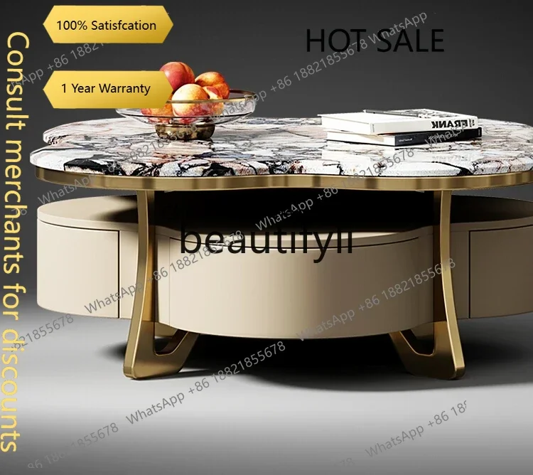 D5556 Light luxury natural marble cloud small coffee table modern home high-end marble coffee table