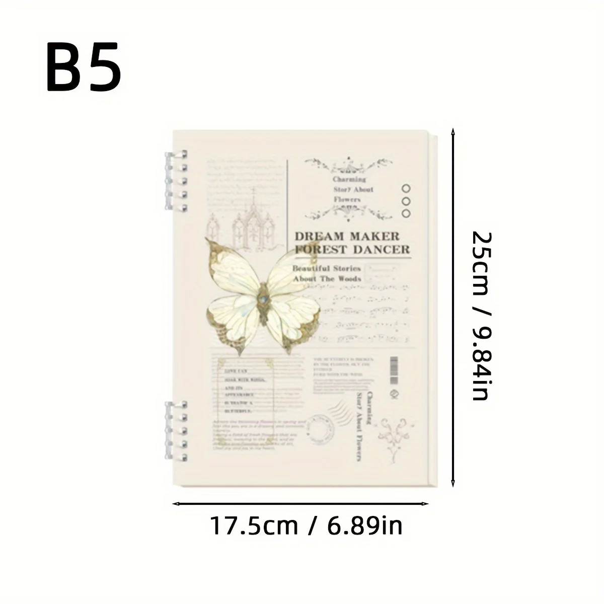 Picture 6: 1pc Butterfly Theme A5/B5 Notebook - 60 Sheets/120 Pages Detachable Loose Leaf Journal with Ring Binding, Light & Soft Polypropy