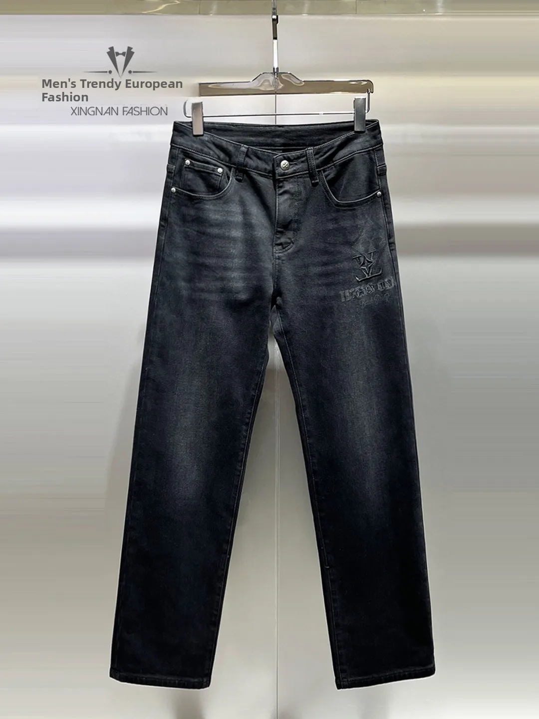 

Men's Winter Thiened Fce Lined Straight Leg Jeans Embroidered Casual Loose Fit Long Pants Comfortable Breathable Warm