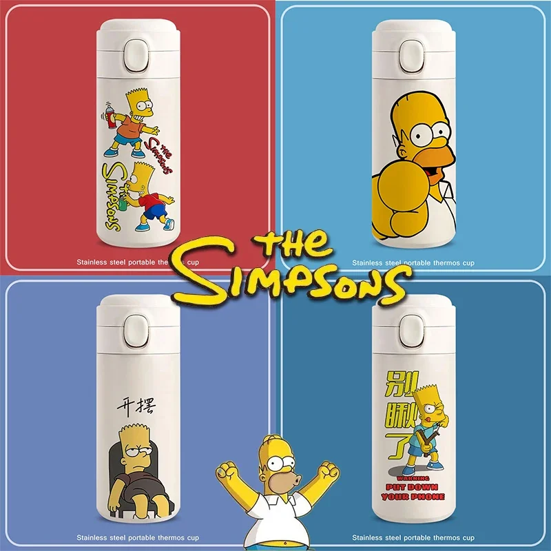 420ML The Simpsons Insulated Cup Cute Cartoon Large Capacity Compact Light Portable Water Cup Fashionable Stainless Steel Kettle