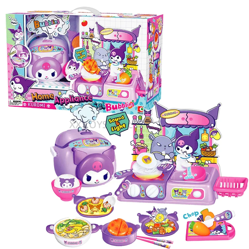 

Sanrio Kuromi Home Appliance Playset with Bubbling Sound & Light Kitchen Cooking Game Toys Girls Play House Toys Luxury Gifts