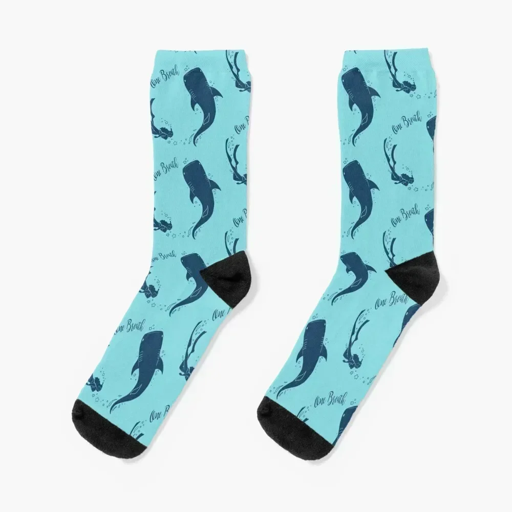 

Freedive Girl with Whale Shark - Ocean Blue Socks hiphop Soccer sheer Woman Socks Men's