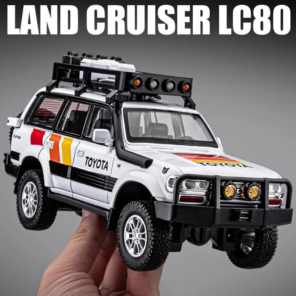 1:24 Scale Toyota Land Cruiser LC80 Model Car Toy Alloy Diecast 6 Doors Opened Vehicle Light Sound Pull Back Off-road Boys Gifts