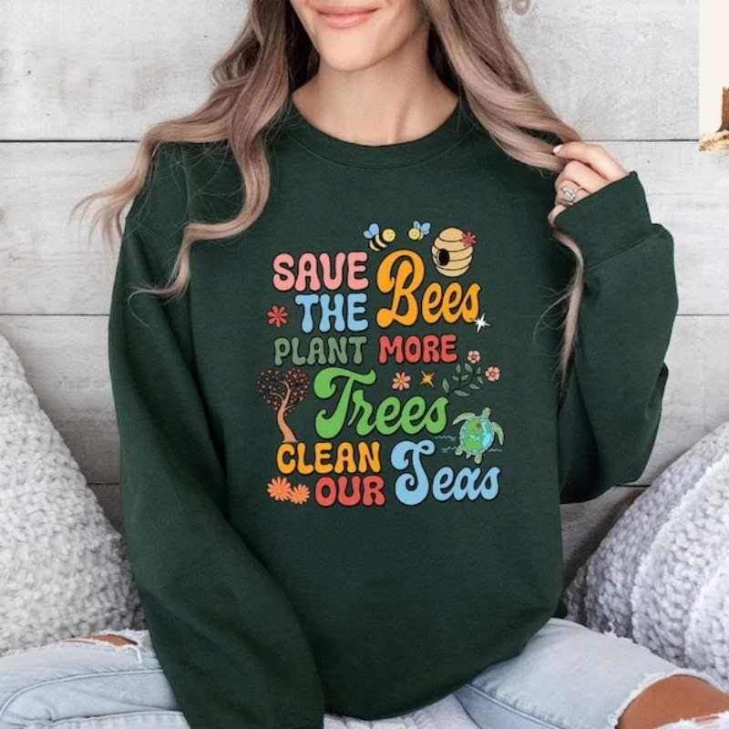 꿀벌 셔츠 지구의 날 스웨트셔츠 더 많은 꿀벌을 보호하고 더 많은 나무를 심고 바다를 정화하세요 셔츠 꿀벌을 구하세요 후드티 양봉 스웨터