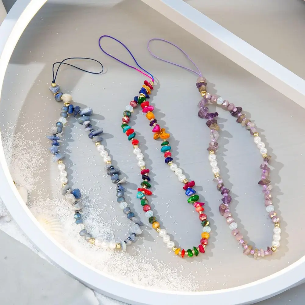 Trendy Stone Pearl Beads Mobile Phone Chain Women Girls Cellphone Strap Anti-Lost Lanyard Hanging Cord Jewelry Bracelet Keychain