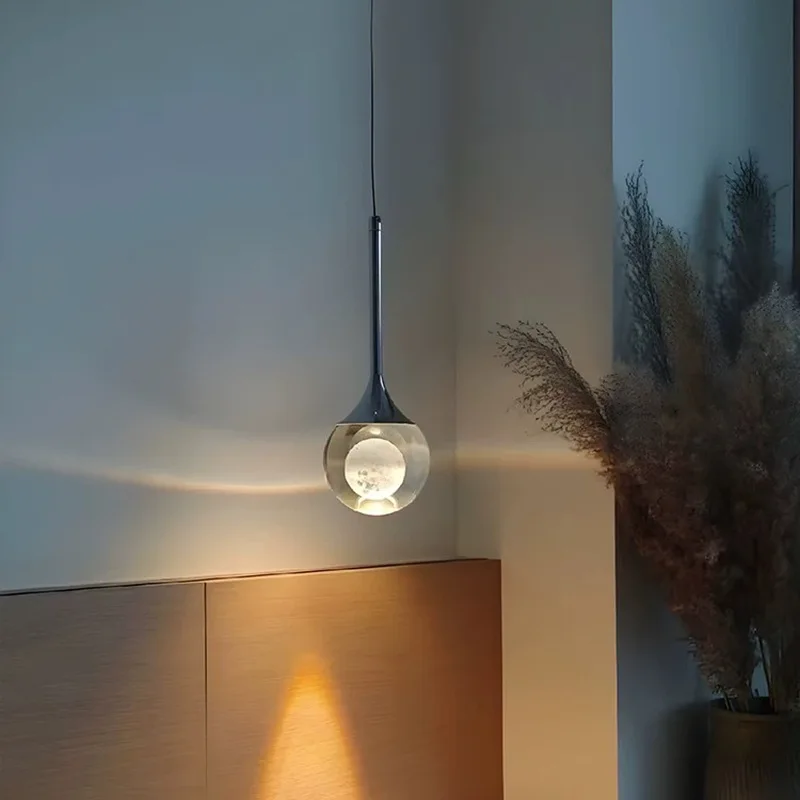 Modern Dining Room LED Crystal Pendant Light Minimalist Master Bedroom Bedside Hanging Lamp Luxury Living Room Background Lights