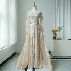 Hot Sale Muslim Mermaid Nude With Overskirt Beaded Luxury Dubai Evening Dresses Gowns 2023 For Women Wedding Party LA71943