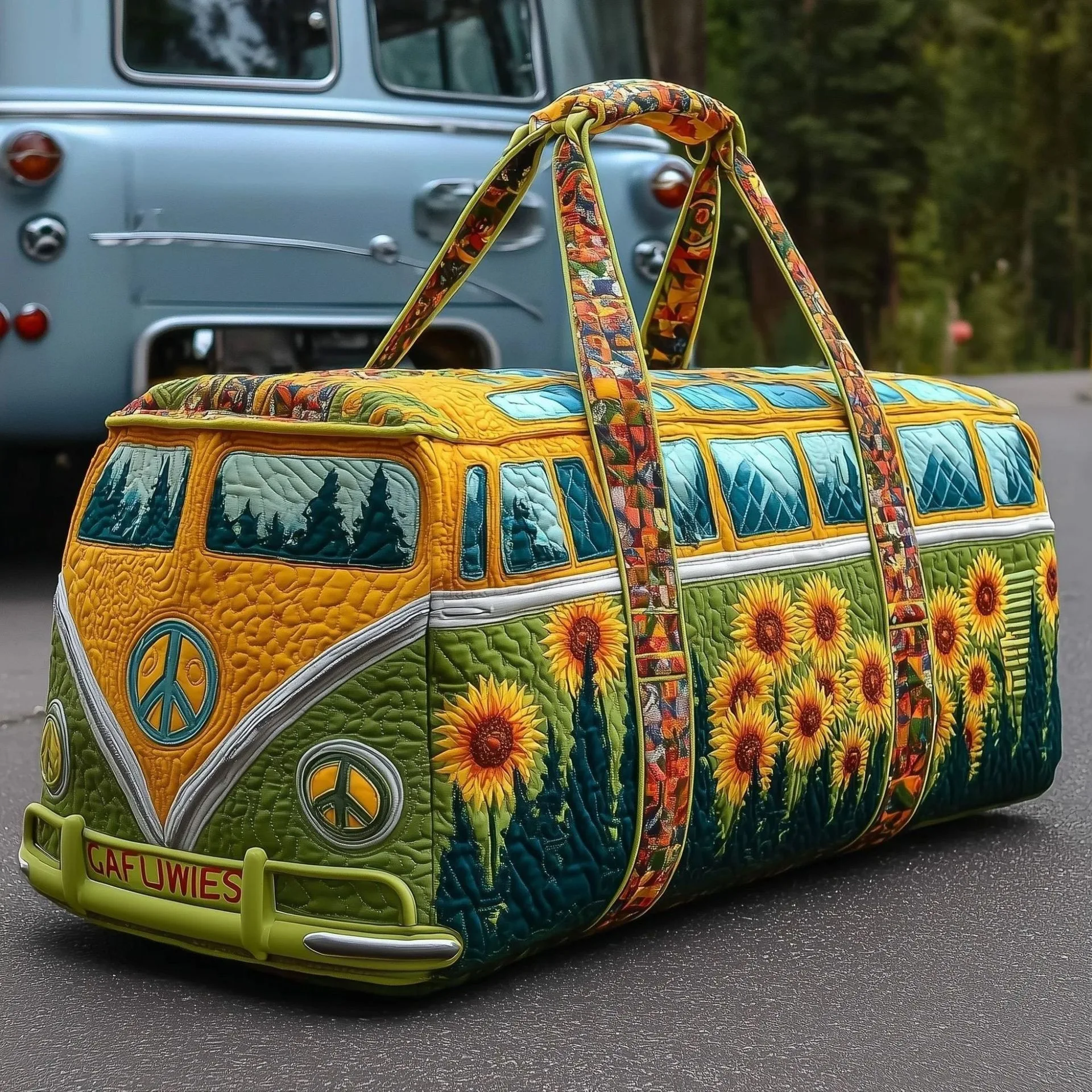 3D-Reisetasche mit Bus-Motiv, Modische Bedruckte Damen-Yogatasche, Handtasche – Detail 7