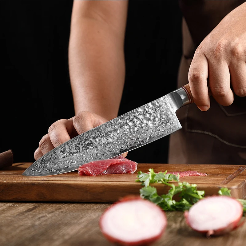 Real Damascus Steel VG10 Forged Kitchen Chef Knife Set Meat Fish Fruit Sliced Professional Japanese Knives Butcher Cleaver