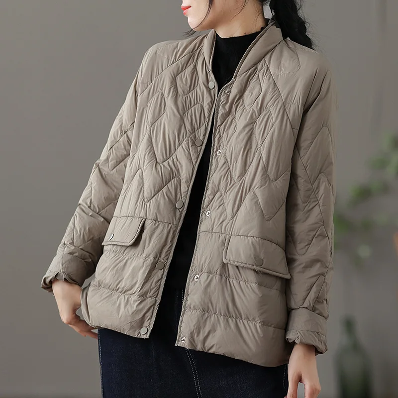 Fall and Winter Women Ultralight Down Jackets White Duck Down Light Down Jacket Short Stand Collar Loose Casual Simple Top New