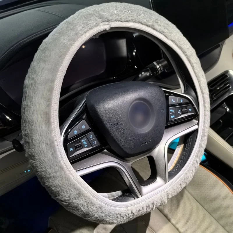 1PC Winter Warm Steering Wheel Cover Soft Plush Steer Cover Flexible Anti Slip Full-Wrapped Steering Protector For 38CM