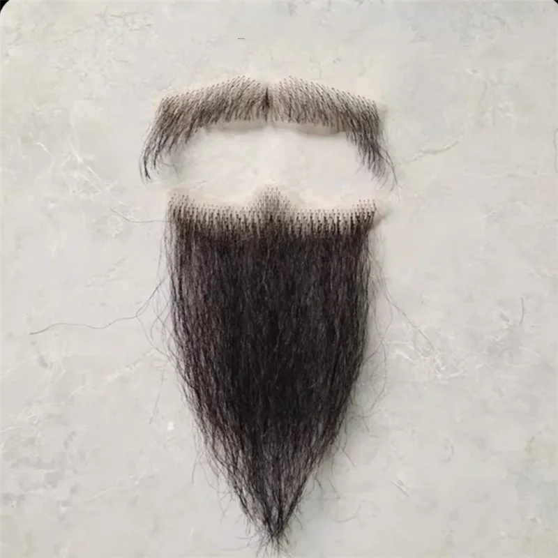 Good Quality Trimmable Fake Beard Hand Hook Lace Fake Mustache for Men Theatrical/Holiday/Drama/Party/Movie