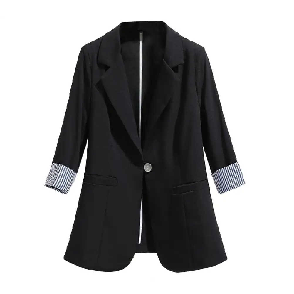 Giacca da abito da donna con un bottone Cappotto da abito con motivo a bordo a righe Cappotto da abito di media lunghezza da donna elegante con risvoltato