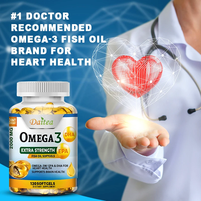 Daitea Omega 3 Fish Oil – EPA & DHA 2000 Mg – 60/120 Capsules – Overall Health and Immune Support Non-GMO Gluten Free