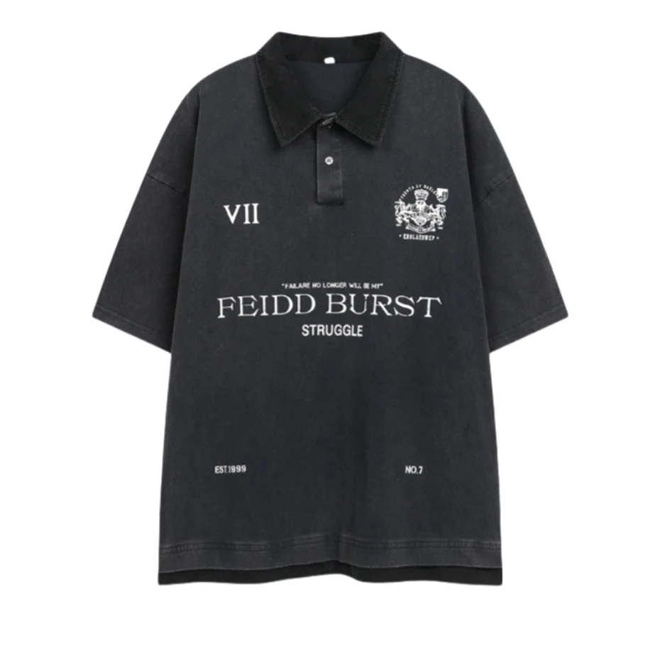 

Vintage Letter Print Polo Shirts Mens Streetwear Hip Hop Sport T-shirts Men Harajuku Loose Casual Short Sleeve Tees Tops Male