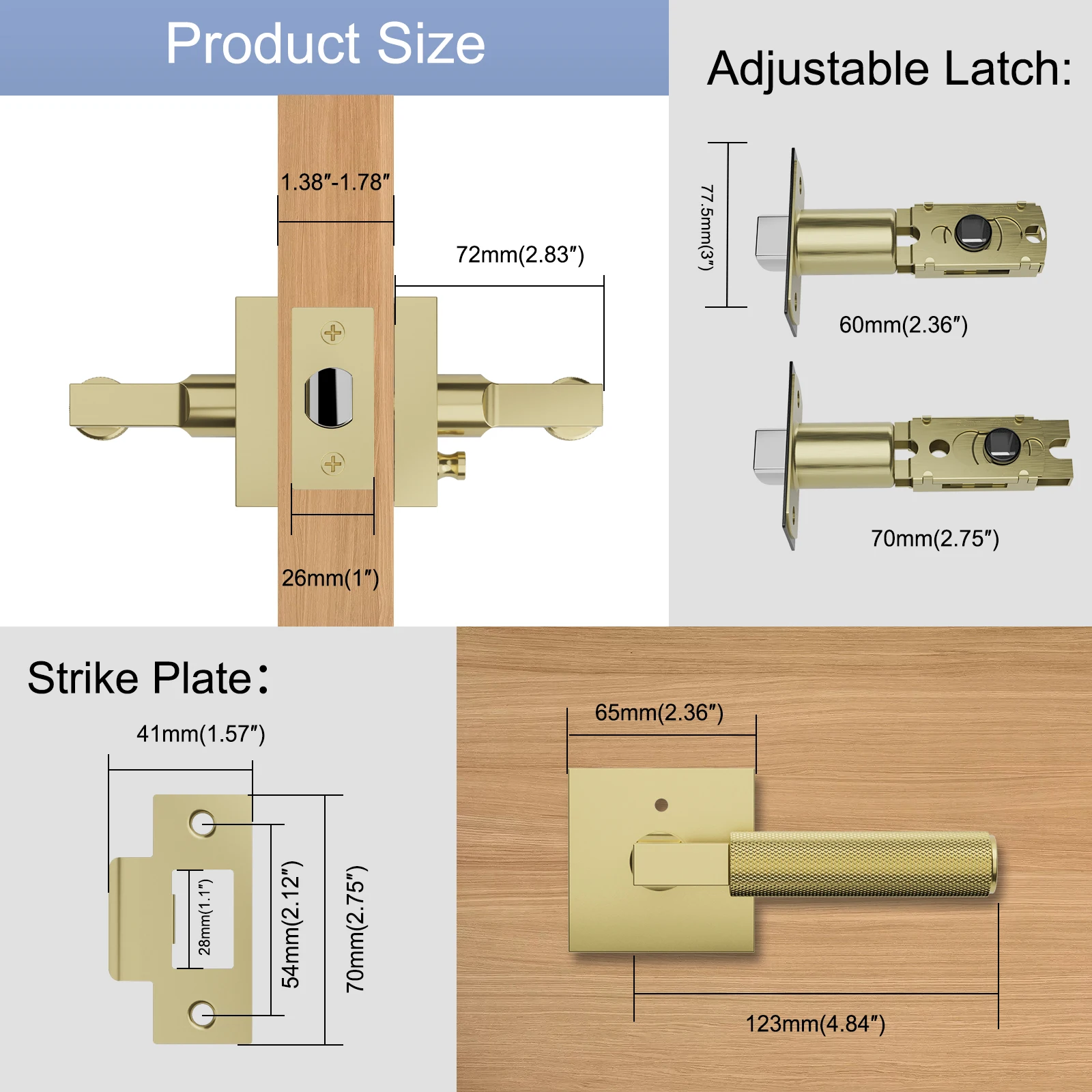 Viladepot Privacy Door Handle Keyless Reversible Door Lock Hardware Door Lever Bedroom Bathroom Left&Right Door Knob