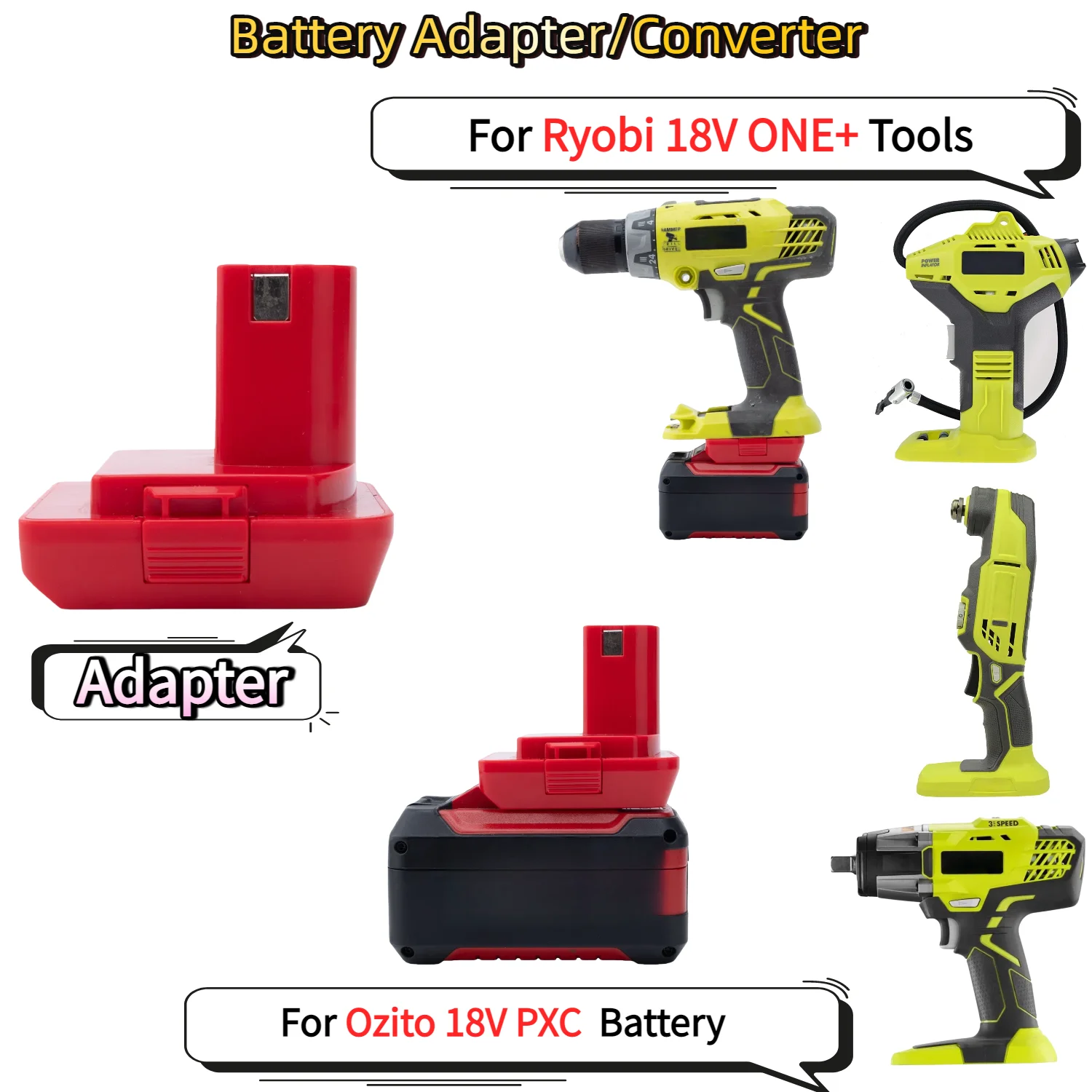 For Ozito 18V PXC Li-ion Battery TO Ryobi 18V ONE+ Series Cordless Power Tools Battery Adapter/Converter(Only Adapter)