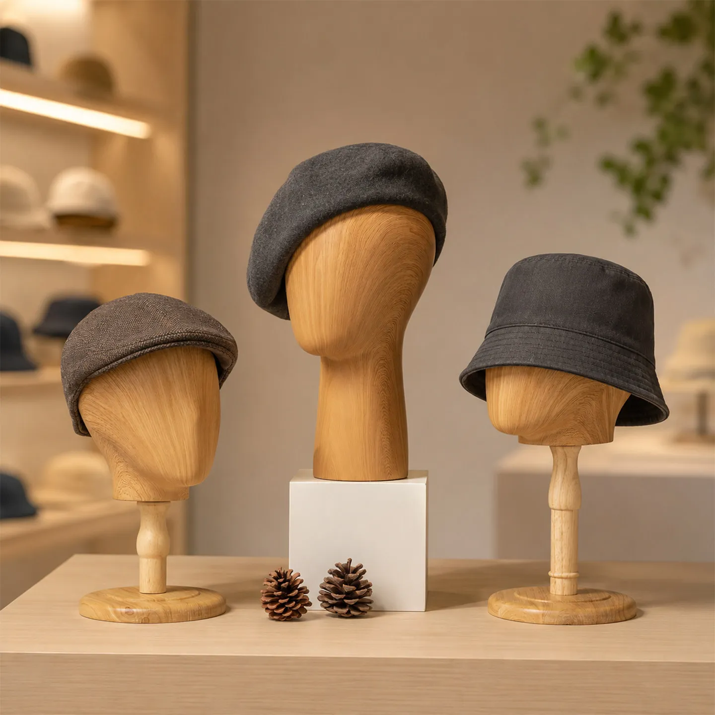 Factory new wood grain head imitation wood model hat men's and women's clothing store display stand wig display