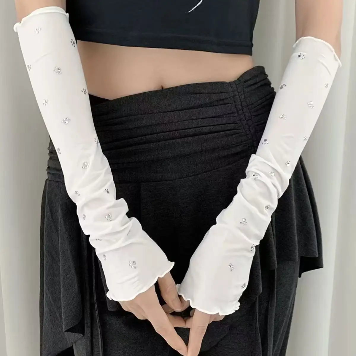 2026 Summer New High-Aesthetic Cat-Print Sun-Protective Sleeves with Lace Trim, UV-Resistant