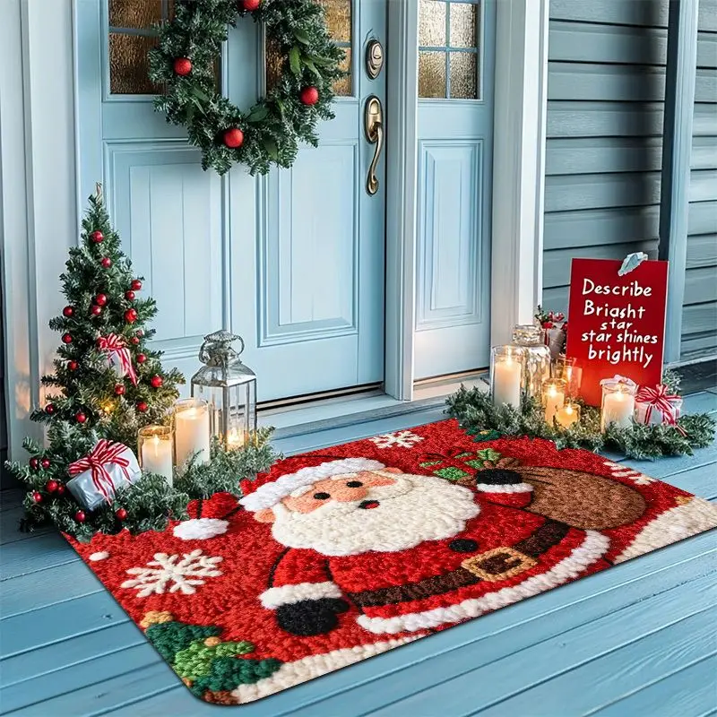 VIKAMA Santa Claus Christmas Doormat Red Snowman Tree Gifts Merry Christmas Welcome Mat Entryway Rug Front Porch Decor