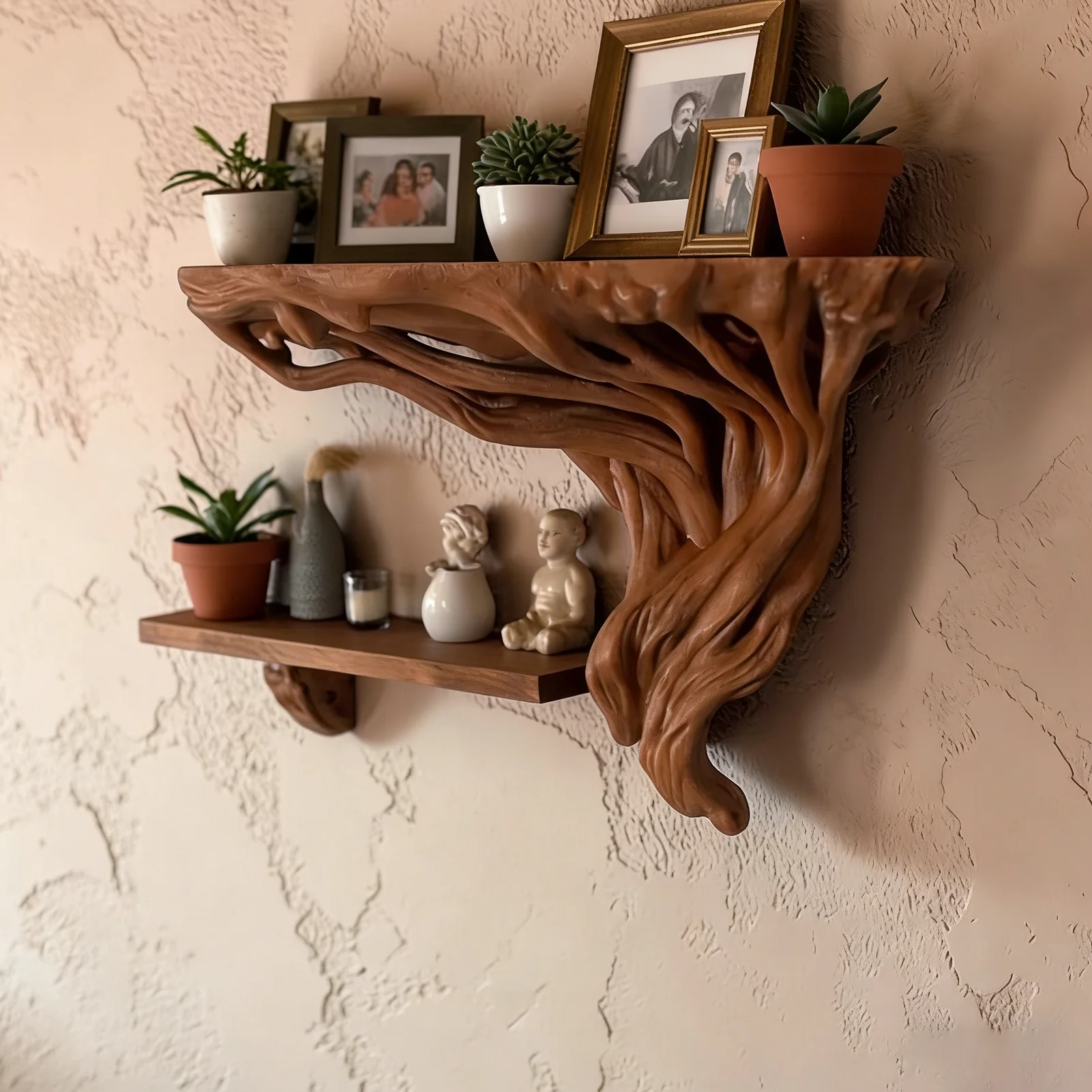 Bohemian Style Wall Decorative Rack Wall Mount Storage Shelves Tree Root Corner Display For Home Book Photo Frame Flower Pot view 2