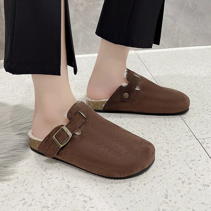 Comwarm Plüschfutter-Hausschuhe für Damen und Herren, rutschfeste Indoor-Slides, flauschige, bequeme Outdoor-Unisex-Mules mit verstellbarer Schnalle – Detail 9