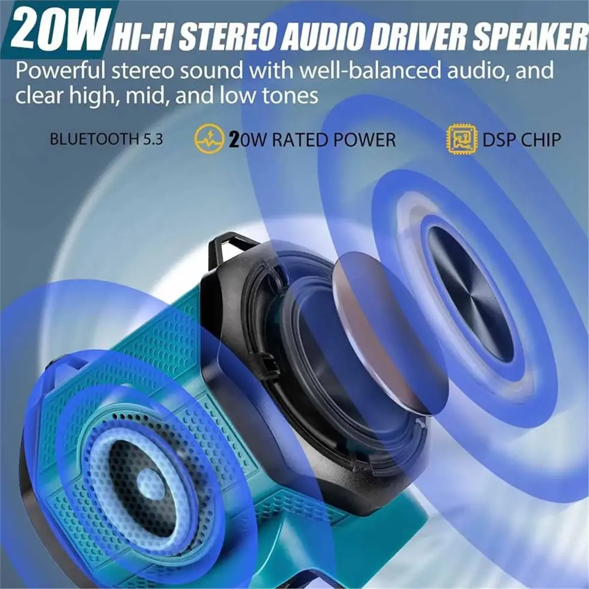 popop Portable Cordless Bluetooth Speaker for Makita 18V-20V Battery USB Type-C Port Charge Player Loudspeaker Home and Party
