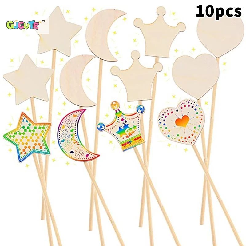 10Pcs/pack Unfinished Wood Princess Fairy Wand DIY Fun Party Supplies For Birthday Parties Gift Craft Activity