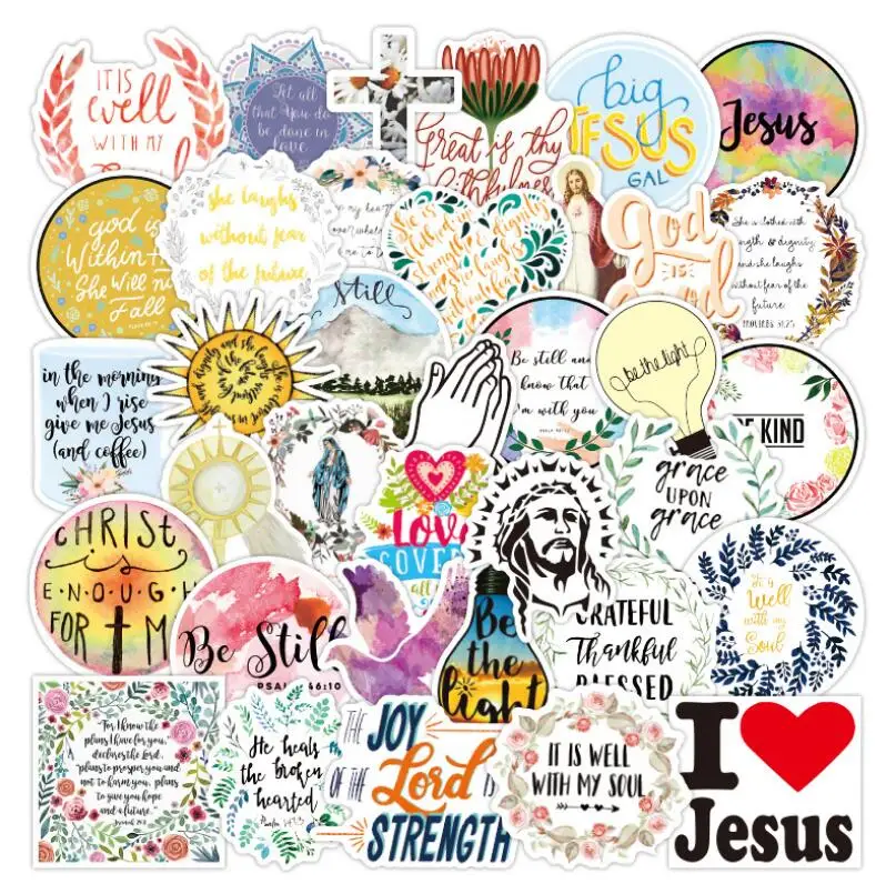 50PCS Set Of Jesus Christian Faith Famous Sayings Trolley Case Skateboard Decoration Waterproof Stickers