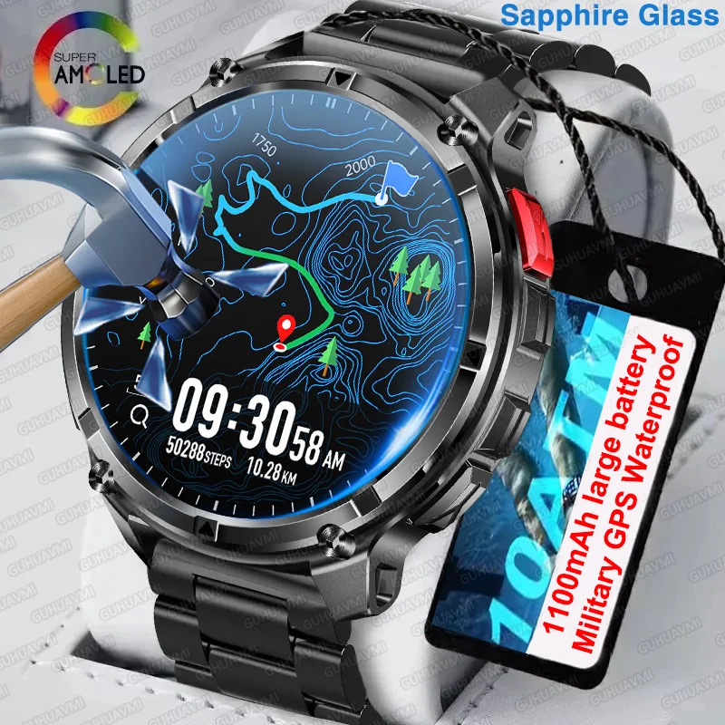 2026New 1100mAh بطارية GPS الرياضة ساعة ذكية الرجال AMOLED عرض 10ATM مقاوم للماء ساعة اللياقة البدنية Trackr بلوتوث دعوة Smartwatch #1